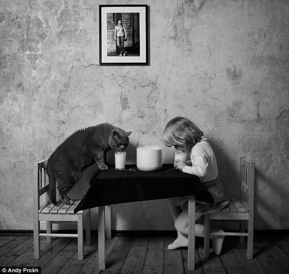 Black And White Photos Girl And Cat Friendship