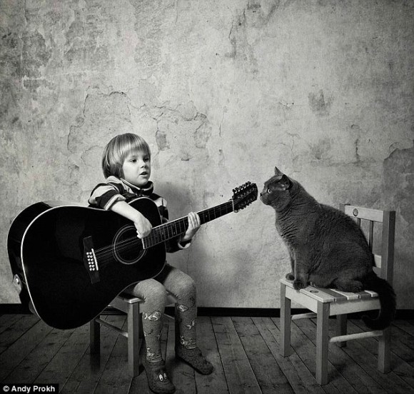 Black And White Photo Girl And Cat