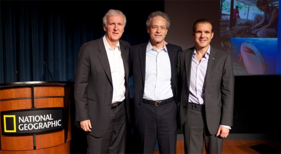 James Cameron (left) won a Nat Geo award for his successful solo dive last year. Photo Credit: NGS