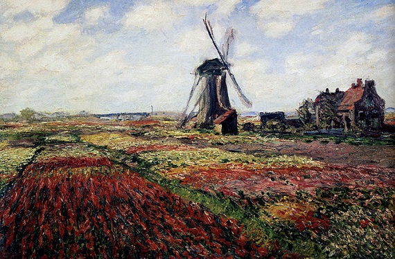Tulip bulbs are dangerous for pets and humans. Photo Credit: Tulip Fields with the Rijnsburg Windmill, Claude Monet, Wikimedia Commons