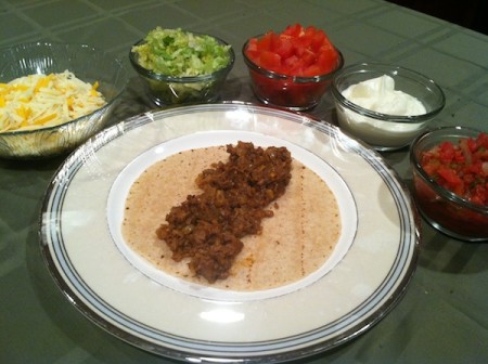 A tasty whole wheat soft taco with MorningStar Farms' Grillers Recipe Crumbles and all the fixings./Photo credit: Lisa Singer
