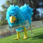 dog as twitter blue bird dressed in halloween costume