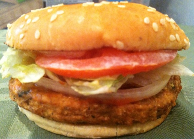 Burger King's Veggie-Burger is made with Morning Star Farm's Garden Veggie Patties and topped with lettuce, tomatoes, red onions, ketchup, pickles, mayo and served on a toasted sesame seed bun./Photo credit: Lisa Singer