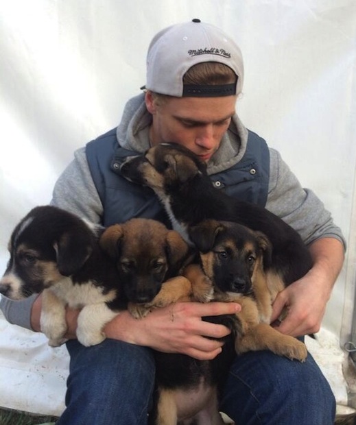 Sochi Olympic's silver-medal slopestyler winner, Gus Kenworthy is adopting four stray puppies and their mother after finding them on the street./Photo credit: Twitter@GusKenworthy