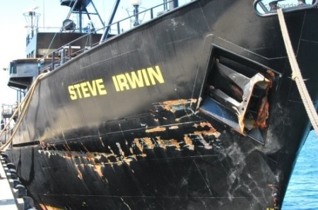 Damage done to the Steve Irwin from a collision with a Japanese whaling vessel. (SEA SHEPHERD/WHALING)